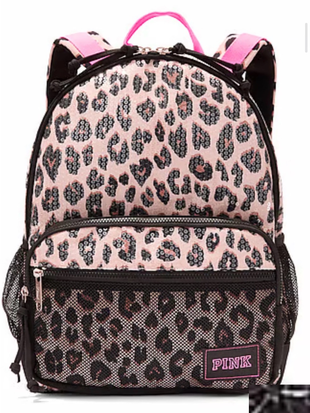 PINK Victoria's Secret Pink and Black Leopard Sequin Kids Backpack